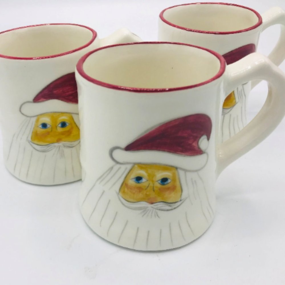 Vintage set of (3) Santa Mugs- Hand Painted- Christmas Mugs- Holiday Decoration